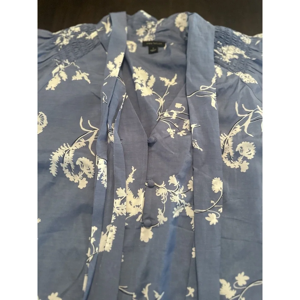 Ann Taylor Floral Tie Neck Puff Sleeve Blouse Top Size S sample Blouse Tag - Picture 4 of 12